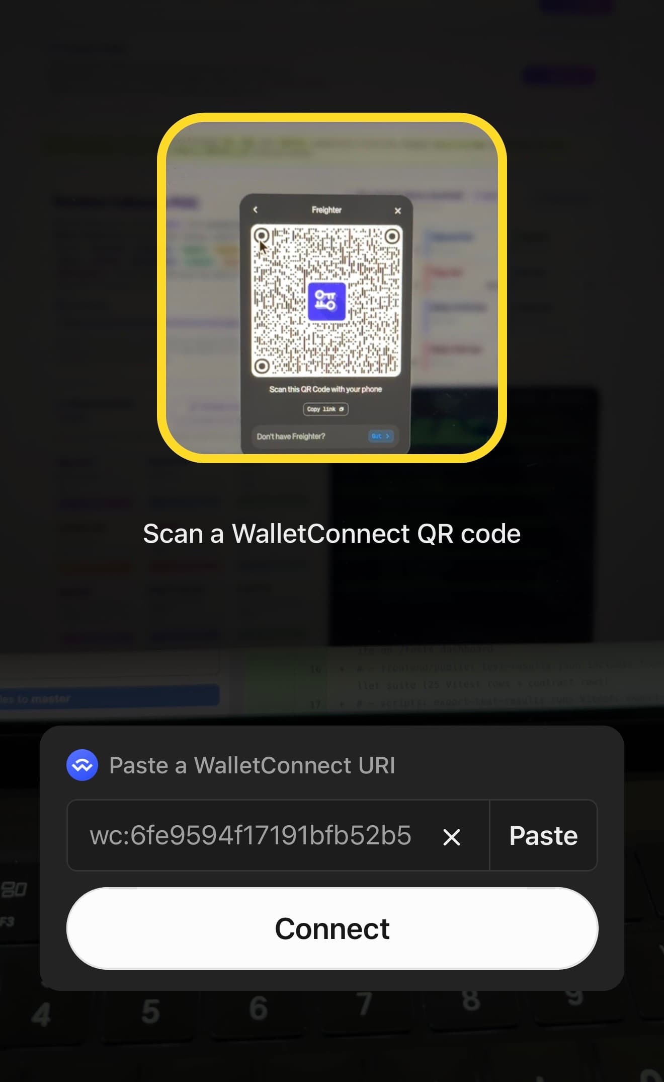 Freighter scan QR code — WalletConnect scanner in Freighter app