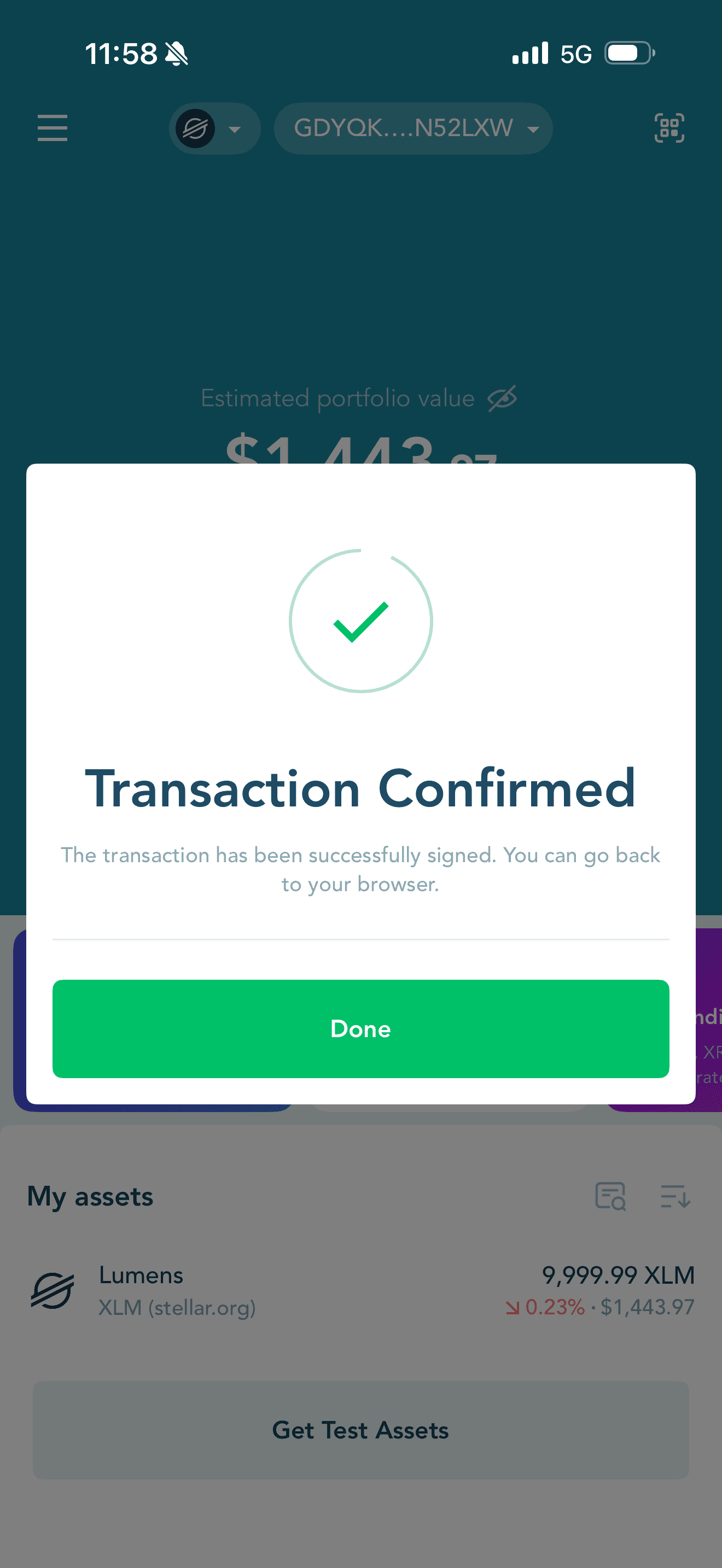 LOBSTR transaction confirmed for Soroban Fullstack POC
