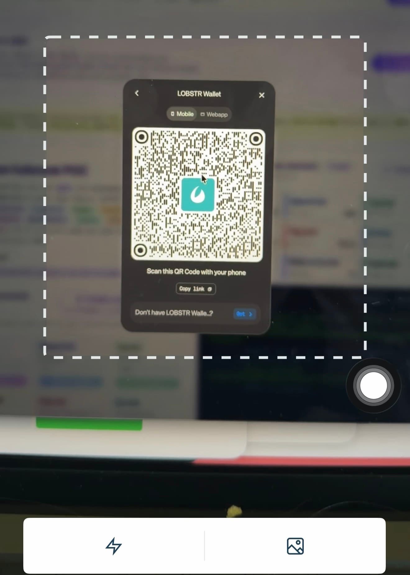 LOBSTR wallet scan QR codes screenshot — WalletConnect scanner in LOBSTR app