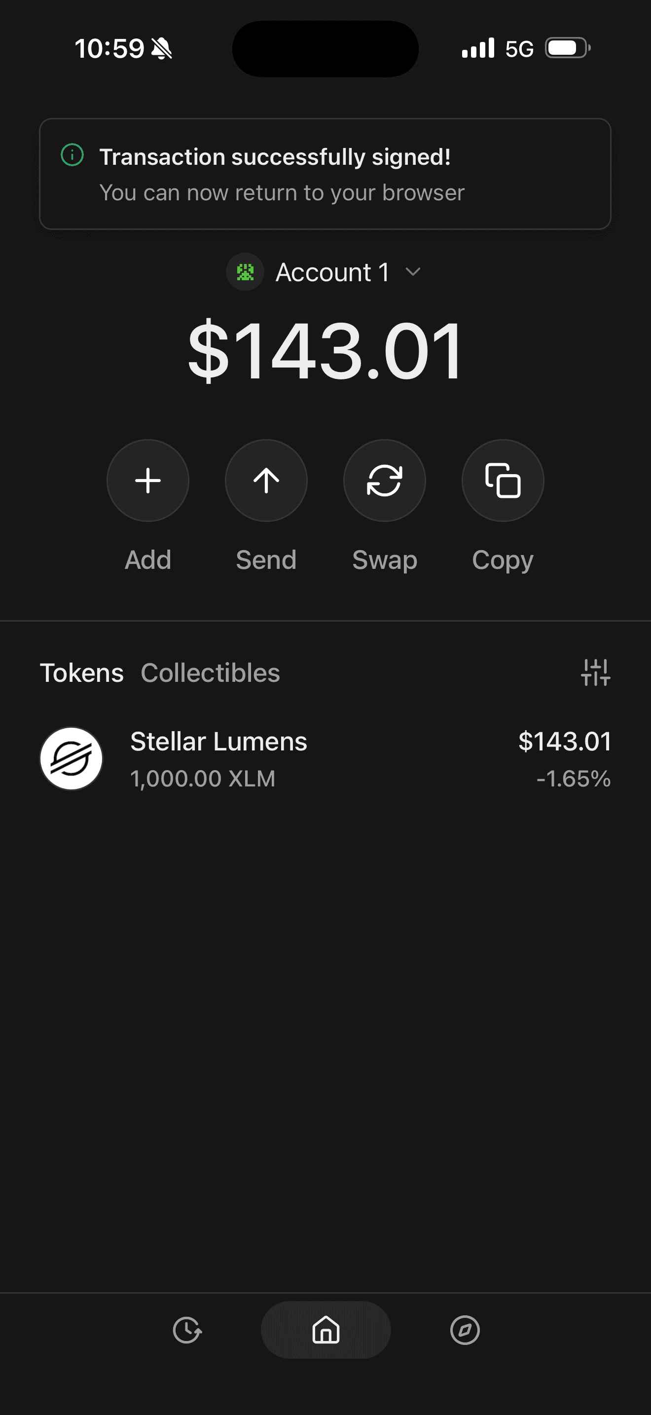 Freighter transaction signed successfully